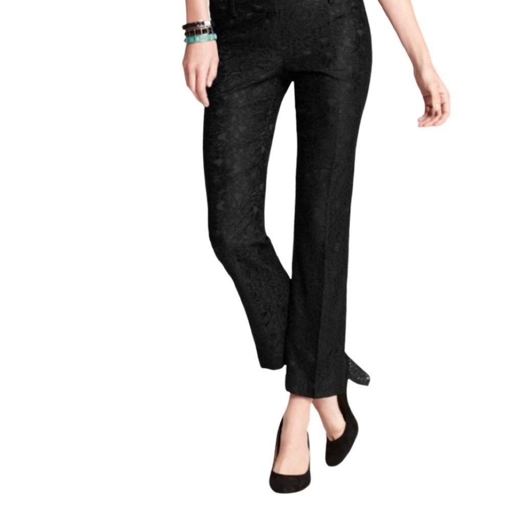 Loft Jacquard Black Straight Leg Ankle Pants Sz 14